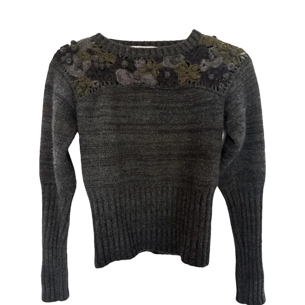 Prada Charcoal Sweater with Olive Floral Accents